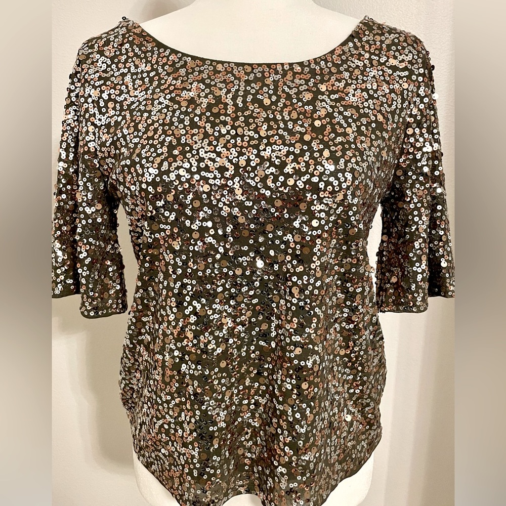 Express Blouse Womens Small Sequined Short Sleeve Top Scoop Neck NWT Size S